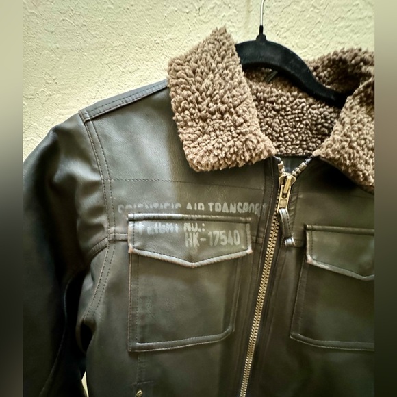 ADVENTURE LEGENDS Bomber Jacket Pilot style Boys SZ 8 Brown Rugged Faux Leather - Picture 3 of 15